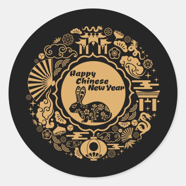 Happy Chinese New Year of the Rabbit Classic Round Sticker (Front)