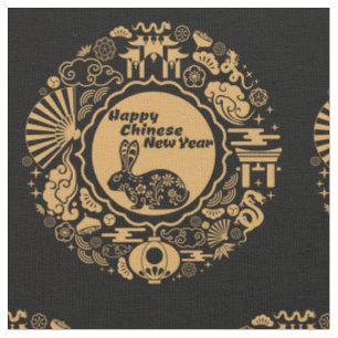 Happy Chinese New Year of the Rabbit Fabric