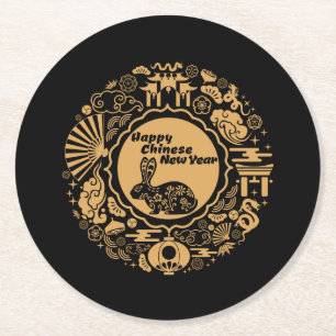 Happy Chinese New Year of the Rabbit Round Paper Coaster