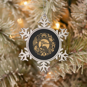 Happy Chinese New Year of the Rabbit Snowflake Pewter Christmas Ornament