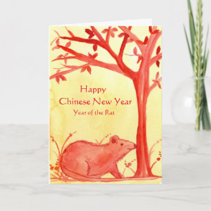 Happy Chinese New Year Of The Rat Watercolor Holiday Card