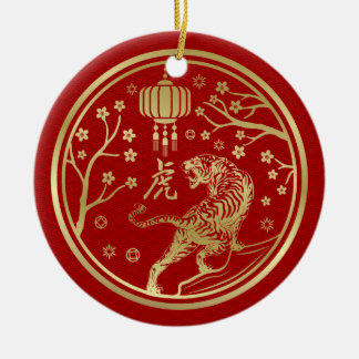 Happy Chinese New Year of the Tiger Ceramic Ornament
