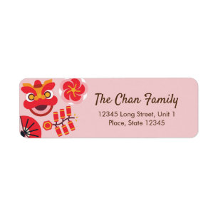 Happy Chinese New Year Pink Blossom Return Address Label