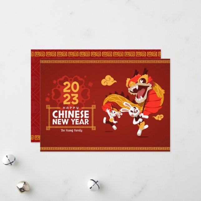 Happy chinese new year rabbits 2023 card (Front/Back In Situ)