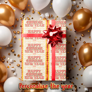 Happy Chinese New Year Red Gold Add Year Wrapping Paper