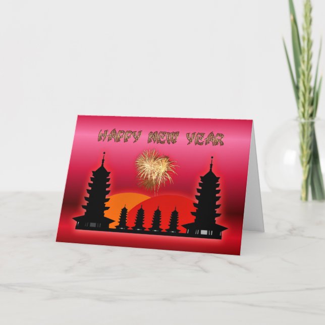 Happy Chinese New Year  Vietnamese New Year temple Holiday Card (Front)
