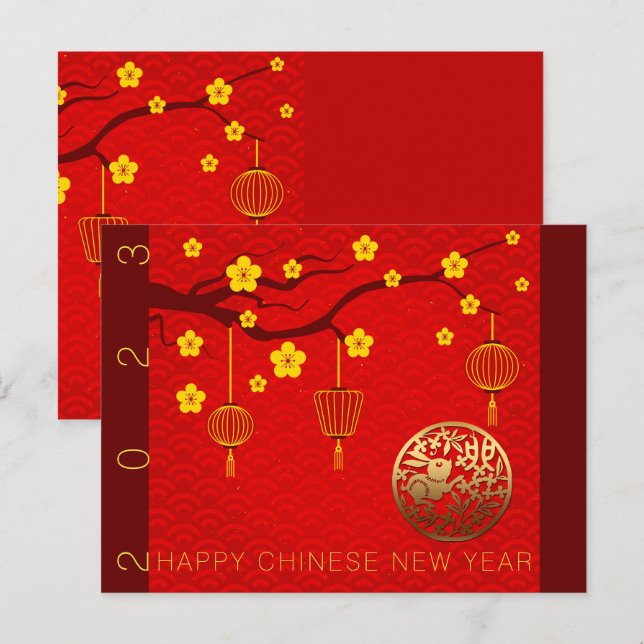 Happy Chinese Rabbit New Year 2023 Blossoms HPostC Holiday Postcard (Front/Back)