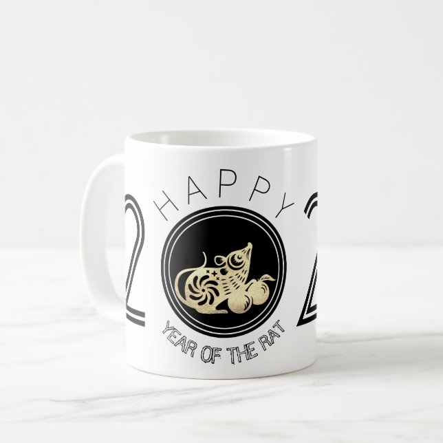 Happy Chinese Rat New Year 2020 White Mug 2 (Front Left)