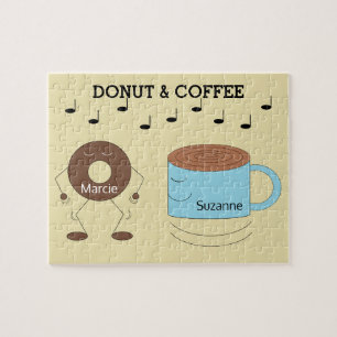 Happy Chocolate Frosted Donut & Coffee Mug:  Jigsaw Puzzle
