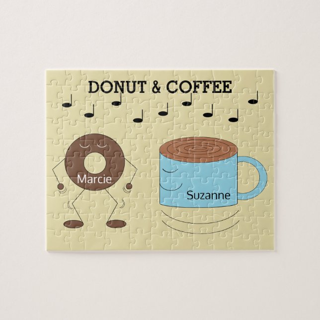 Happy Chocolate Frosted Doughnut & Coffee Mug:  Jigsaw Puzzle (Horizontal)