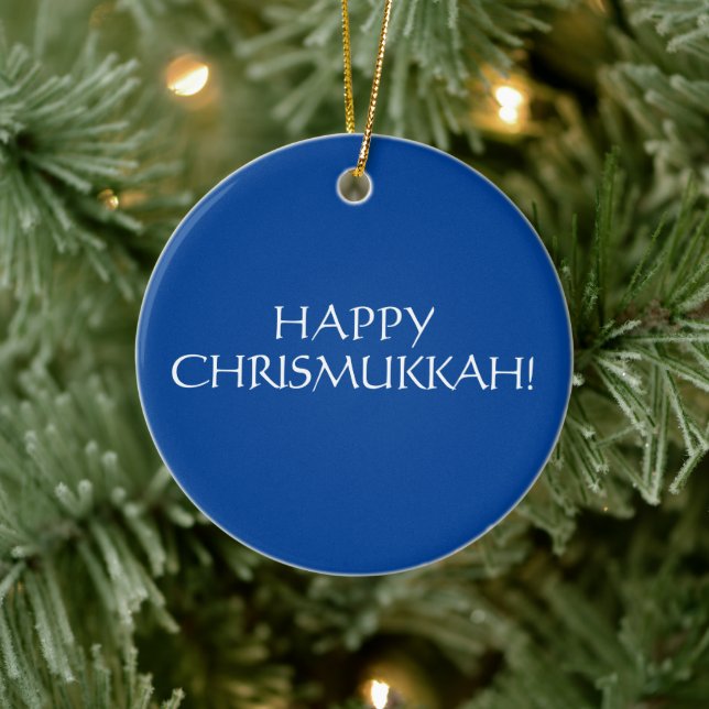 Happy Chrismukkah blue Christmas jewish Holiday  Ceramic Ornament (Tree)