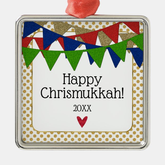 Happy Chrismukkah Christmas and Hanukkah Metal Tree Decoration (Front)