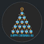 Happy Chrismukkah Dreidel Christmas Tree Hanukkah Classic Round Sticker<br><div class="desc">Happy Chrismukkah Dreidel Christmas Tree Hanukkah</div>