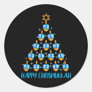 Happy Chrismukkah Dreidel Christmas Tree Hanukkah Classic Round Sticker