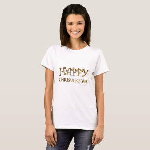 Happy Chrismukkah Elegant Gold Look Typography T-Shirt