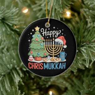 Happy Chrismukkah Hanukkah Christmas Chanukah Ceramic Ornament