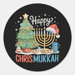 Happy Chrismukkah Hanukkah Christmas Chanukah Classic Round Sticker