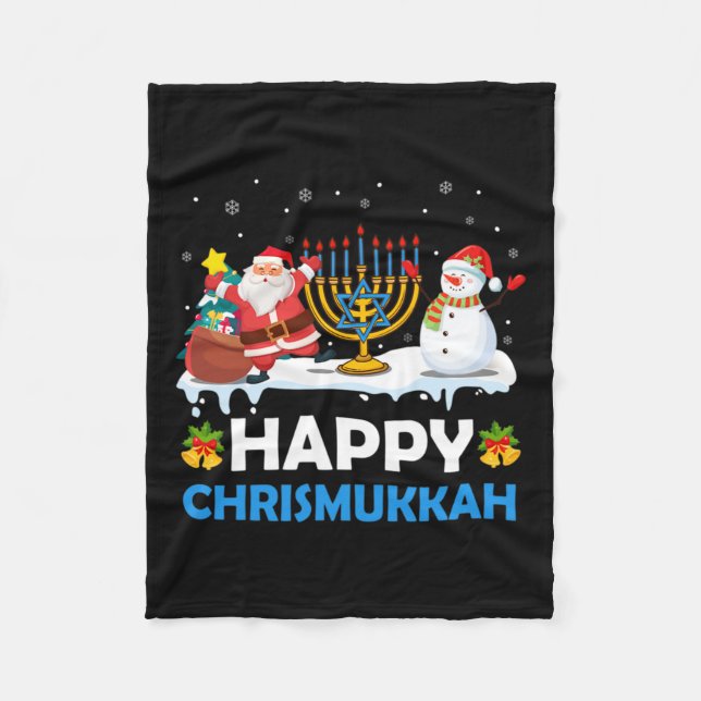 Happy Chrismukkah Hanukkah Fun Merry Christmas Jew Fleece Blanket (Front)