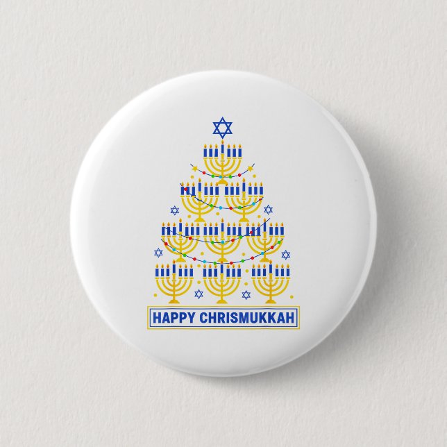 Happy Chrismukkah Hanukkah Light Tree Jewish Holid 6 Cm Round Badge (Front)