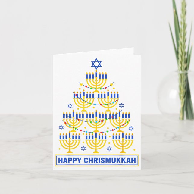 Happy Chrismukkah Hanukkah Light Tree Jewish Holid Card (Front)