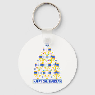 Happy Chrismukkah Hanukkah Light Tree Jewish Holid Key Ring