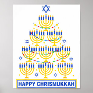 Happy Chrismukkah Hanukkah Light Tree Jewish Holid Poster