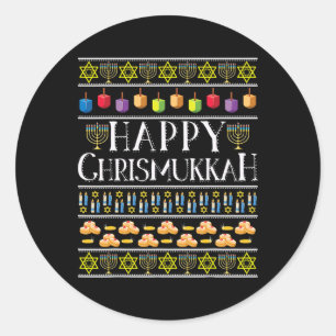 Happy Chrismukkah Hanukkah Ugly Christmas Theme De Classic Round Sticker