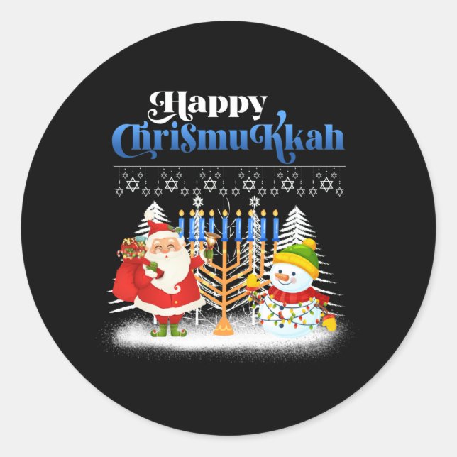 Happy Chrismukkah Jewish Christmas Hanukkah Classic Round Sticker (Front)