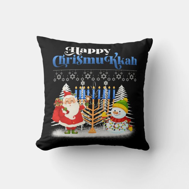 Happy Chrismukkah Jewish Christmas Hanukkah Cushion (Front)