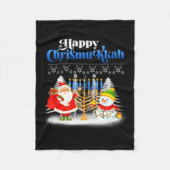 Happy Chrismukkah Jewish Christmas Hanukkah  Fleece Blanket (Front)