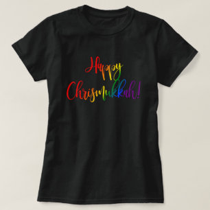 Happy Chrismukkah LGBT Rainbow Flag Typography T-Shirt