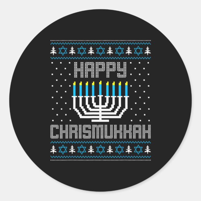 Happy Chrismukkah Menorah Ugly Sweater Christmas H Classic Round Sticker (Front)
