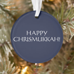 Happy Chrismukkah navy Jewish holiday Christmas Ornament