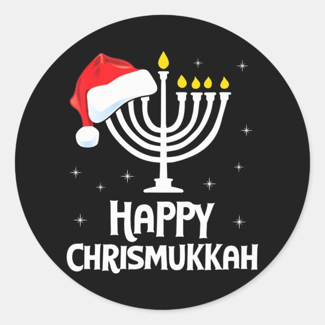 Happy Chrismukkah Santa Hat Menorah Christmas Classic Round Sticker (Front)
