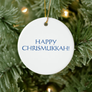 Happy Chrismukkah white Christmas jewish Holiday  Ceramic Ornament