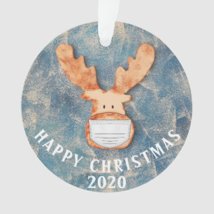 Happy Christmas 2020 Funny Deer with Face Mask Ornament