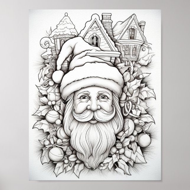 Happy Christmas Adult Colouring Poster (Front)