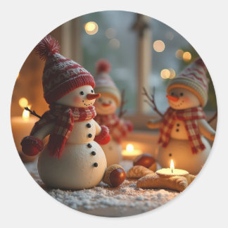 Happy Christmas and cute snowman Classic Round Sticker