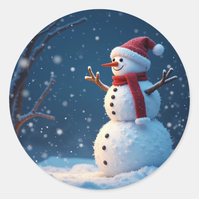 Happy Christmas and cute snowman Classic Round Sticker (Front)