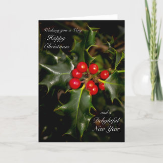 Happy Christmas and Delightful New Year Holly Card