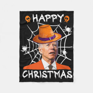Happy Christmas Anti Joe Biden Fun Halloween Pumpk Fleece Blanket