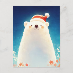 Happy Christmas Bear in Santa Hat Postcard