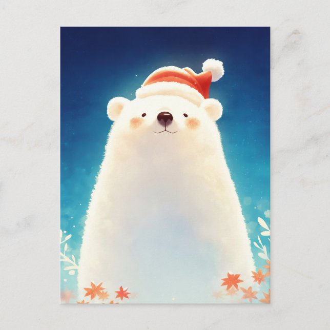 Happy Christmas Bear in Santa Hat Postcard (Front)