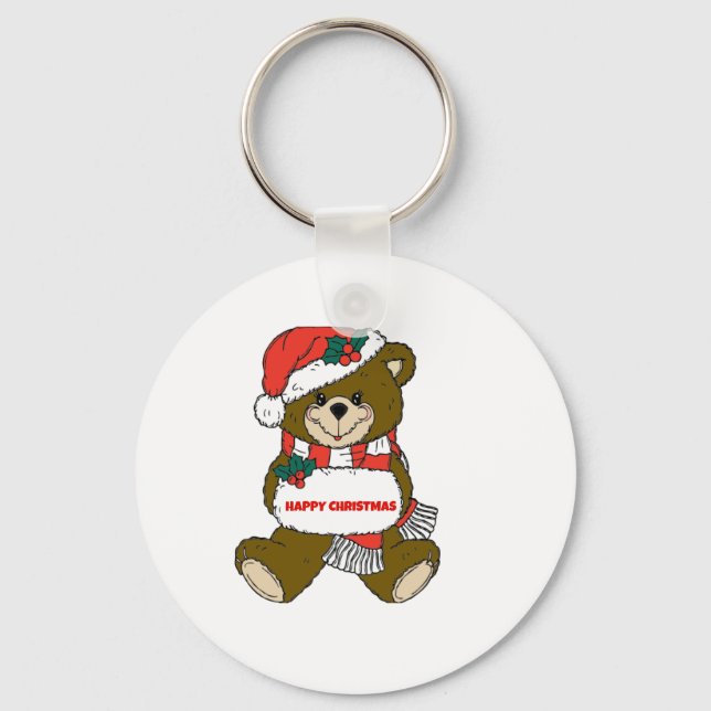 Happy Christmas Bear Key Ring (Front)