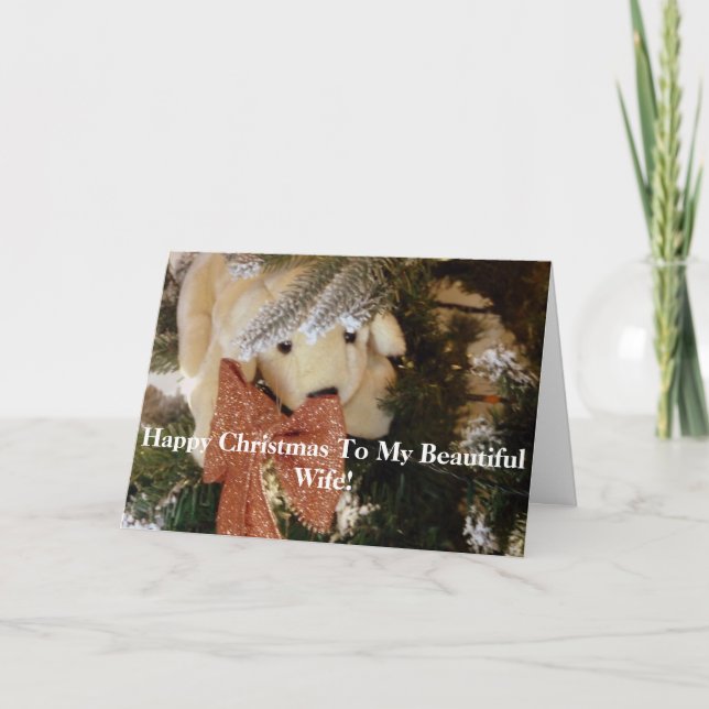 Happy Christmas Beautiful Wife Soft Toy Puppy Card (Front)