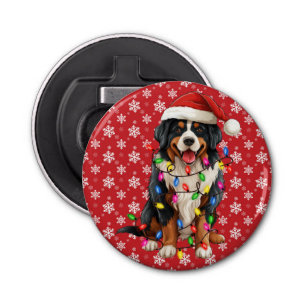 Happy Christmas Bernese Mountain Dog Santa Hat Bottle Opener