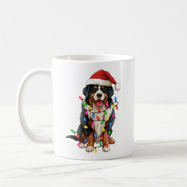 Happy Christmas Bernese Mountain Dog Santa Hat Coffee Mug (Left)