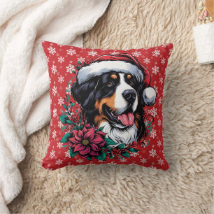 Happy Christmas Bernese Mountain Dog Santa Hat Cushion