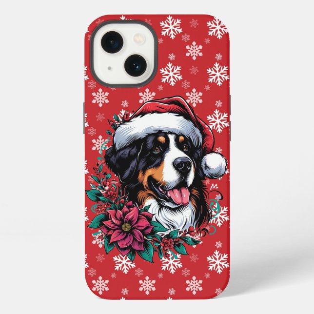 Happy Christmas Bernese Mountain Dog Santa Hat iPhone Case (Back)