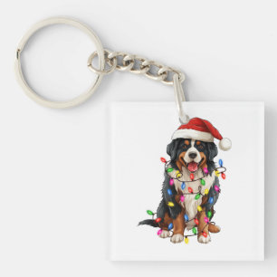 Happy Christmas Bernese Mountain Dog Santa Hat Key Ring